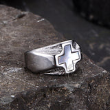 Vintage White Shell Cross Stainless Steel Ring