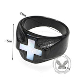 Vintage White Shell Cross Stainless Steel Ring