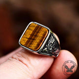 Vintage Wood Grain Gemstone Stainless Steel Ring | Gthic.com