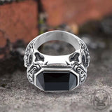 Vintage Zirconia Demon Eye Stainless Steel Skull Ring | Gthic.com