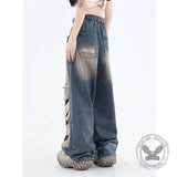 Washed Ripped Straight-leg Pants