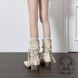 Wasteland Style Fringe Pointed Toe Martin Boots | Gthic.com