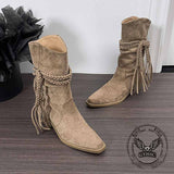 Wasteland Style Fringe Pointed Toe Martin Boots