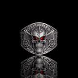 Winged Skull Sterling Silver Ruby Biker Ring