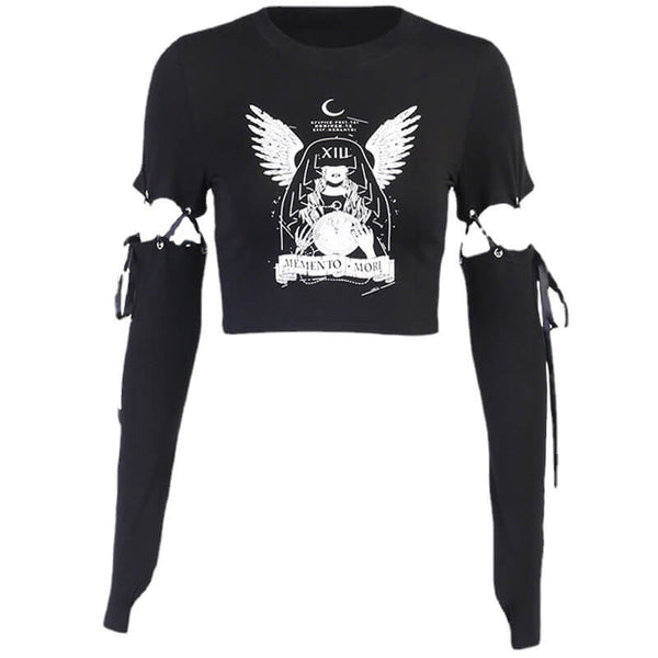 Witch Printed Crew Neck Polyester Gothic T-Shirt