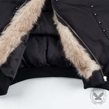 Y2K Big Furry Ear Studded Cotton-padded Hooded Jacket
