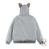 Y2K Big Furry Ear Studded Cotton-padded Hooded Jacket | Gthic.com