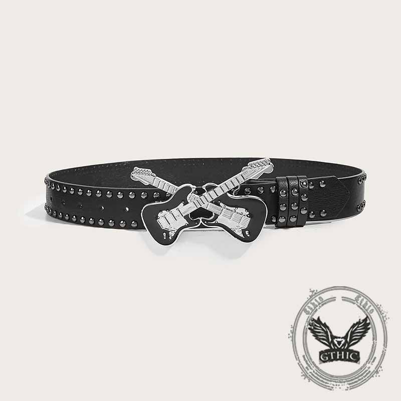 Y2K Fashion Double Guitar Buckle Rivet PU Leather Belt – GTHIC