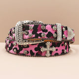 Y2K Leopard Print Rhinestone Cross Rivet PU Leather Belt | Gthic.com