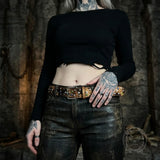 Y2K Street Star Rhinestone Studded PU Leather Belt | Gthic.com