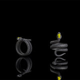 Zircon-set Coiled Snake Sterling Silver Ring | Gthic.com