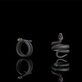 Zircon-set Coiled Snake Sterling Silver Ring | Gthic.com