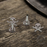 16G Crossbones Tête de Mort Piercing Anneau à Lèvres en Titane