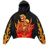 3D Print Fire Skeleton Polyester Skull Hoodie | Gthic.com
