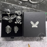 4-teiliges Totenkopf-Schmuckset mit Ringen und Anhängern