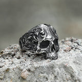 Vintage Pattern Stainless Steel Skull Ring | Gthic.com
