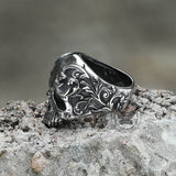 Vintage Pattern Stainless Steel Skull Ring | Gthic.com