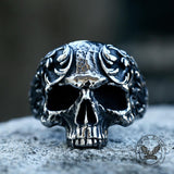 Vintage Pattern Stainless Steel Skull Ring | Gthic.com