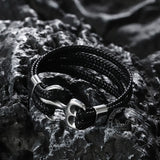 Anchor Buckle Braided Leather Stainless Steel Bracelet