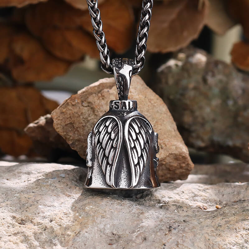 Angel Wing Stainless Steel Guardian Bell Pendant