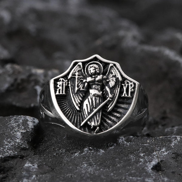 Archangel Guardian Stainless Steel Ring 01 | Gthic.com
