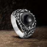 Flying Bats Stainless Steel Gemstone Ring | Gthic.com