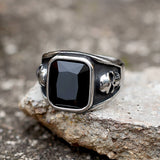 Black Square Gem Stainless Steel Skull Ring | Gthic.com