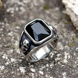 Black Square Gem Stainless Steel Skull Ring | Gthic.com