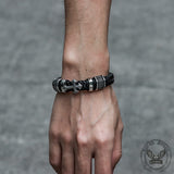Budded Cross Stainless Steel Braided Leather Bracelet