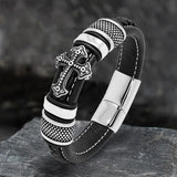 Budded Cross Stainless Steel Braided Leather Bracelet | Gthic.com