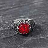 Carved Stainless Steel Gemstone Ring