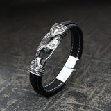Carved Viking Stainless Steel Leather Bracelet | Gthic.com