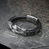 Carved Viking Stainless Steel Leather Bracelet