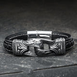 Carved Viking Stainless Steel Leather Bracelet | Gthic.com