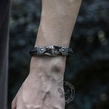 Carved Viking Stainless Steel Leather Bracelet | Gthic.com