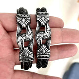 Carved Viking Stainless Steel Leather Bracelet | Gthic.com