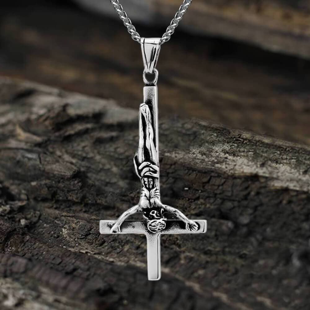 Bronze Gold Inverted Cross Antichrist Necklace With Curb Chain