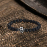 Cross Skull Stainless Steel Men's Bead Bracelet | Gthic.com