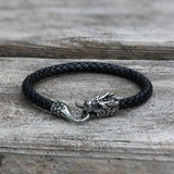 Dragon Clasp Stainless Steel Leather Bracelet | Gthic.com