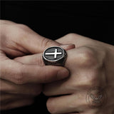 Dragon Scale Pattern Stainless Steel Cross Ring 02 | Gthic.com