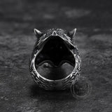Fenrir Wolf Head Sterling Silver Ring