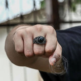 Flying Bats Stainless Steel Gemstone Ring | Gthic.com
