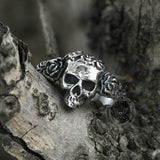 Free Soul Never Dies Flower Skull Stainless Steel Wedding Ring | Gthic.com