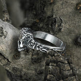 Free Soul Never Dies Flower Skull Stainless Steel Wedding Ring | Gthic.com