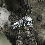 Free Soul Never Dies Flower Skull Stainless Steel Wedding Ring | Gthic.com