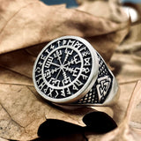 Futhark Runes Compass Sterling Silver Viking Ring | Gthic.com
