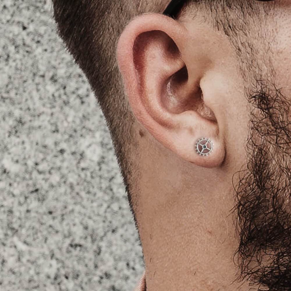 silver gear Gear Wheel Sterling Silver Punk Stud Earrings – GTHIC