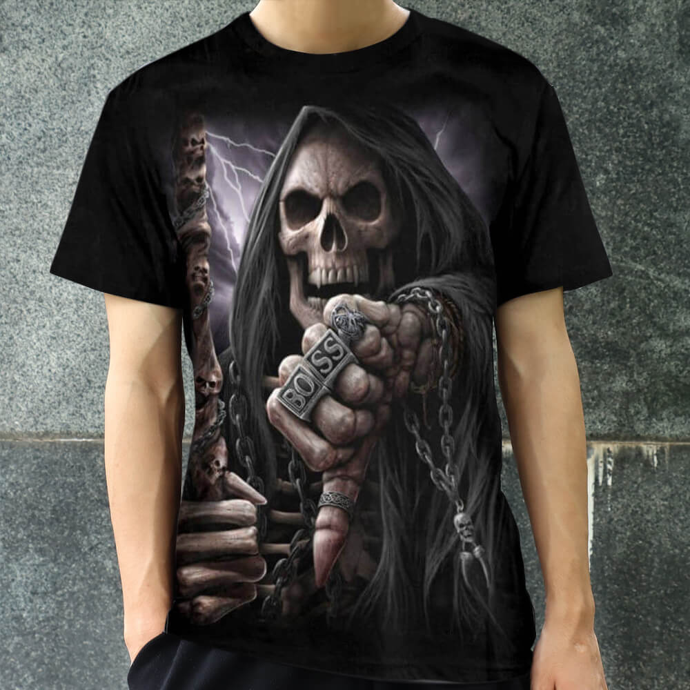 blåhval Charlotte Bronte Monetære Gothic Grim Reaper Skull T-Shirt – GTHIC