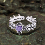 Gothic Heart Zircon Inlaid Crown Sterling Silver Open Ring | Gthic.com