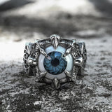 Greek Evil Eye Stainless Steel Biker Ring 01 Gray | Gthic.com